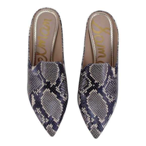 Sam Edelman Harlee Mules Snakeskin Print Embossed Leather Pointed Toe Slip On 8M - Picture 1 of 13